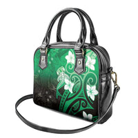 Polynesia Hammerhead Shark Shoulder Handbag Green Tribal Pattern With Plumeria - Polynesian Pride