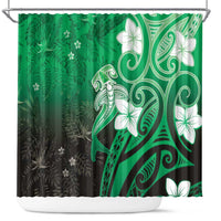 Polynesia Hammerhead Shark Shower Curtain Green Tribal Pattern With Plumeria - Polynesian Pride