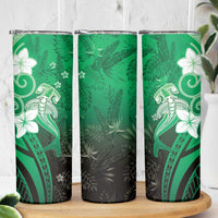 Polynesia Hammerhead Shark Skinny Tumbler Green Tribal Pattern With Plumeria LT05 - Polynesian Pride