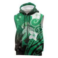 Polynesia Hammerhead Shark Sleeveless Zip Hoodie Green Tribal Pattern With Plumeria LT05 Green - Polynesian Pride