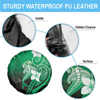 Polynesia Hammerhead Shark Spare Tire Cover Green Tribal Pattern With Plumeria - Polynesian Pride