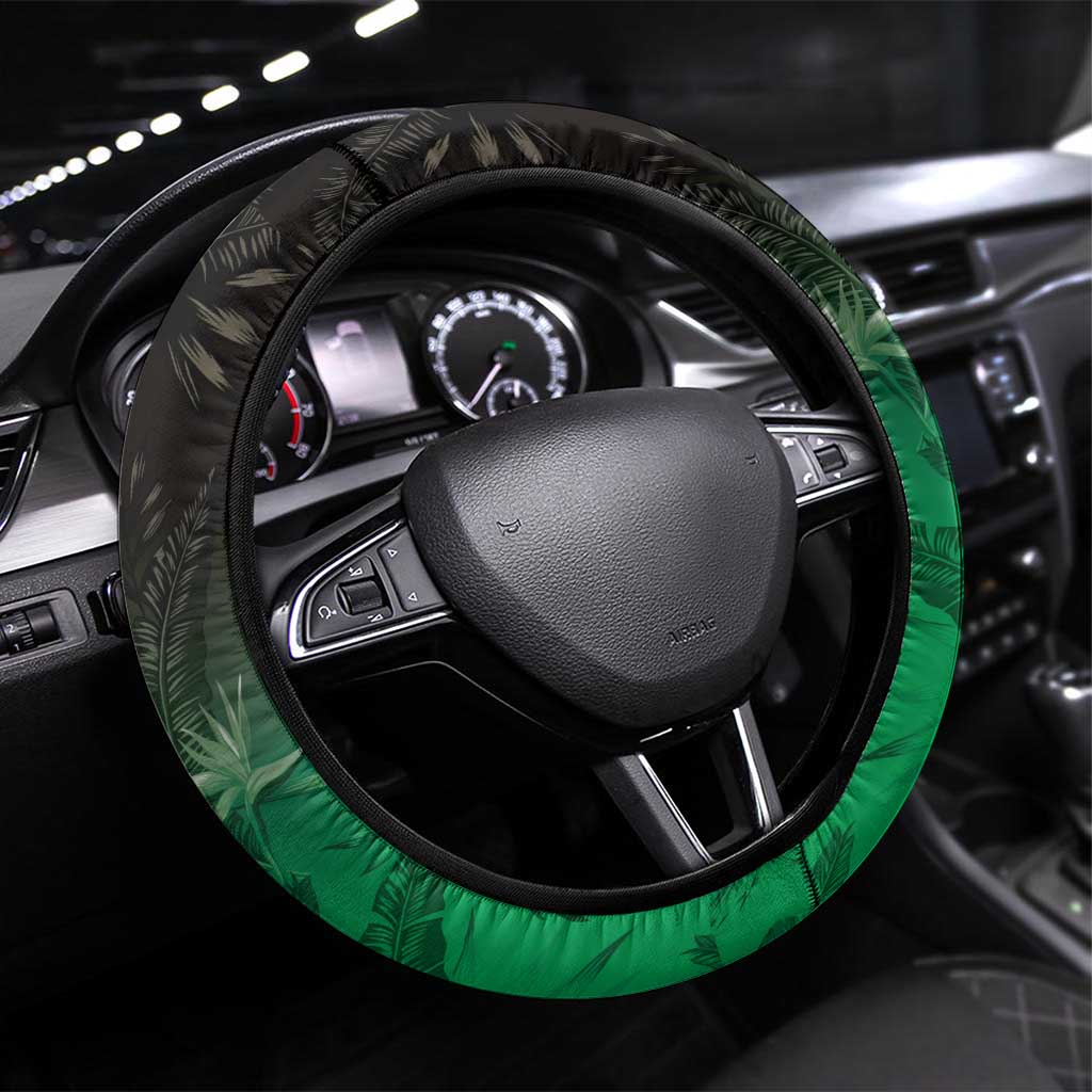 Polynesia Hammerhead Shark Steering Wheel Cover Green Tribal Pattern With Plumeria LT05 Universal Fit Green - Polynesian Pride
