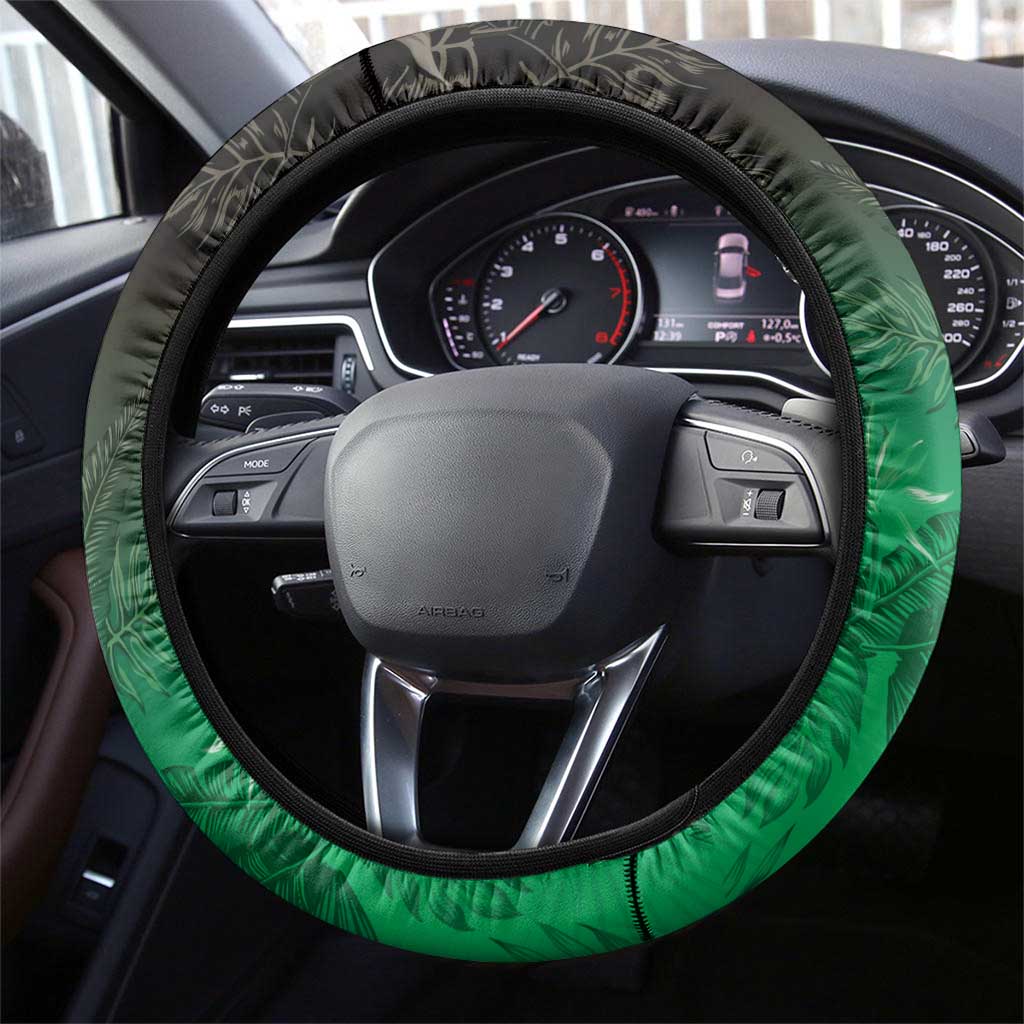 Polynesia Hammerhead Shark Steering Wheel Cover Green Tribal Pattern With Plumeria LT05 - Polynesian Pride