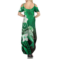 Polynesia Hammerhead Shark Summer Maxi Dress Green Tribal Pattern With Plumeria - Polynesian Pride