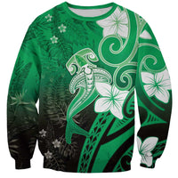 Polynesia Hammerhead Shark Sweatshirt Green Tribal Pattern With Plumeria - Polynesian Pride
