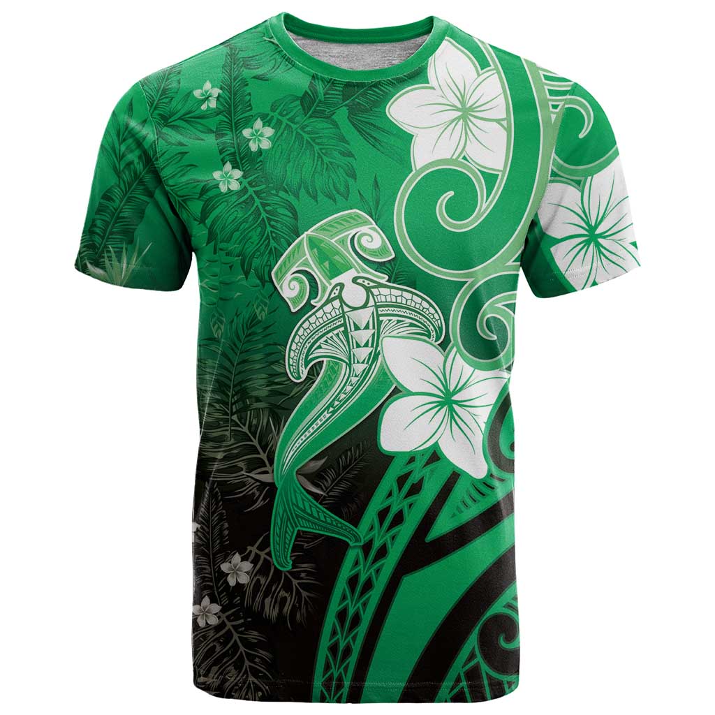 Polynesia Hammerhead Shark T Shirt Green Tribal Pattern With Plumeria LT05 Green - Polynesian Pride