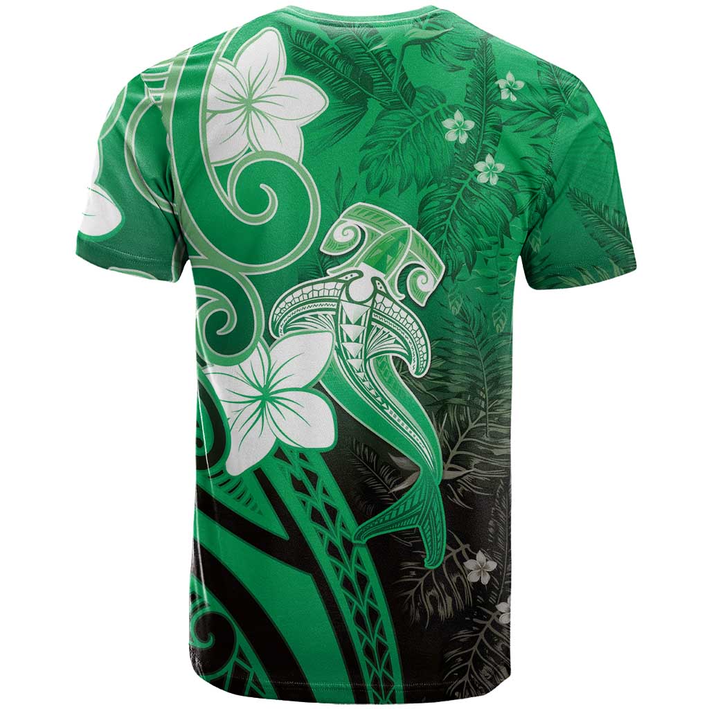 Polynesia Hammerhead Shark T Shirt Green Tribal Pattern With Plumeria LT05 - Polynesian Pride