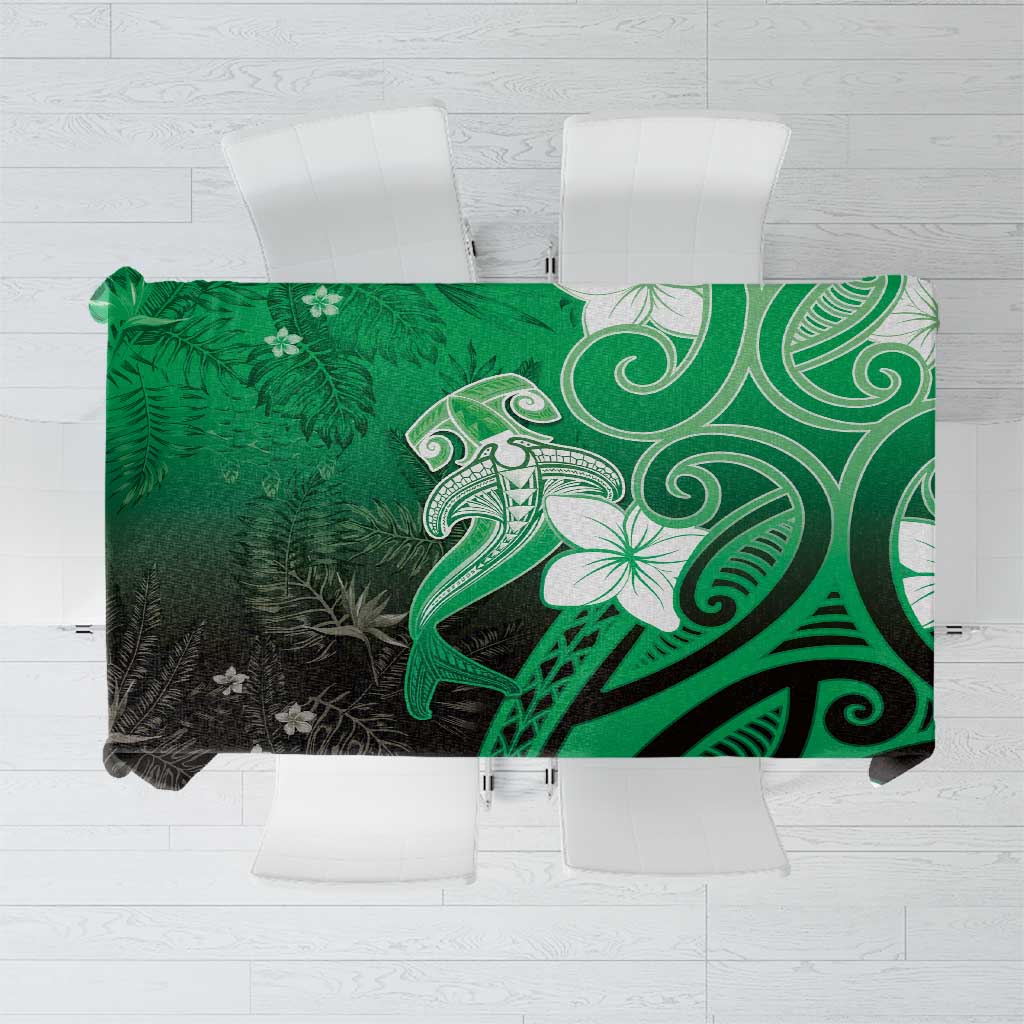 Polynesia Hammerhead Shark Tablecloth Green Tribal Pattern With Plumeria LT05 Green - Polynesian Pride