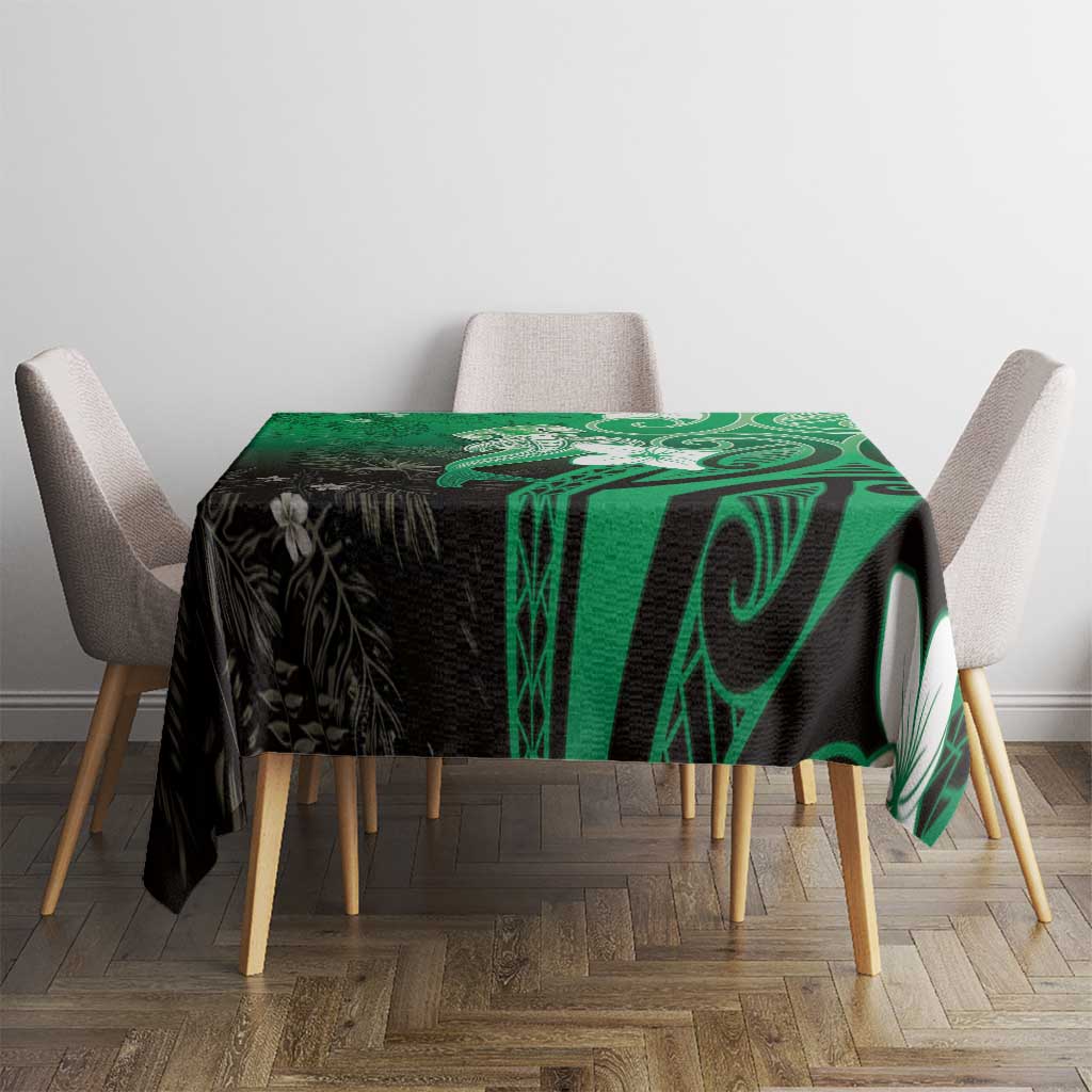 Polynesia Hammerhead Shark Tablecloth Green Tribal Pattern With Plumeria LT05 - Polynesian Pride