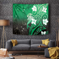 Polynesia Hammerhead Shark Tapestry Green Tribal Pattern With Plumeria - Polynesian Pride