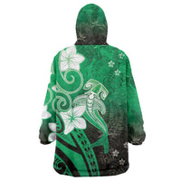 Polynesia Hammerhead Shark Wearable Blanket Hoodie Green Tribal Pattern With Plumeria LT05 - Polynesian Pride