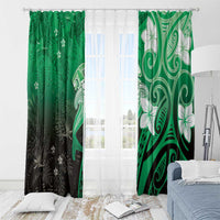 Polynesia Hammerhead Shark Window Curtain Green Tribal Pattern With Plumeria - Polynesian Pride