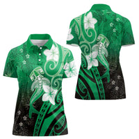 Polynesia Hammerhead Shark Women Polo Shirt Green Tribal Pattern With Plumeria LT05 - Polynesian Pride