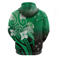 Polynesia Hammerhead Shark Zip Hoodie Green Tribal Pattern With Plumeria LT05 - Polynesian Pride