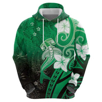 Polynesia Hammerhead Shark Zip Hoodie Green Tribal Pattern With Plumeria LT05 - Polynesian Pride