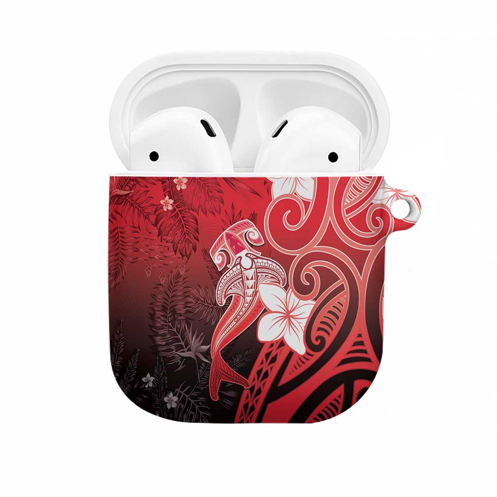 Polynesia Hammerhead Shark AirPods Case Red Tribal Pattern With Plumeria - Polynesian Pride