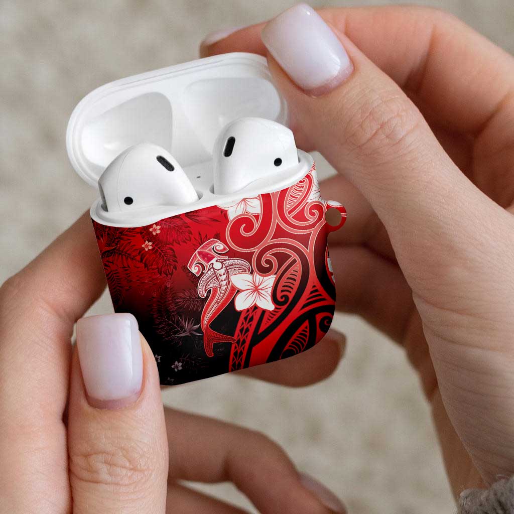 Polynesia Hammerhead Shark AirPods Case Red Tribal Pattern With Plumeria - Polynesian Pride