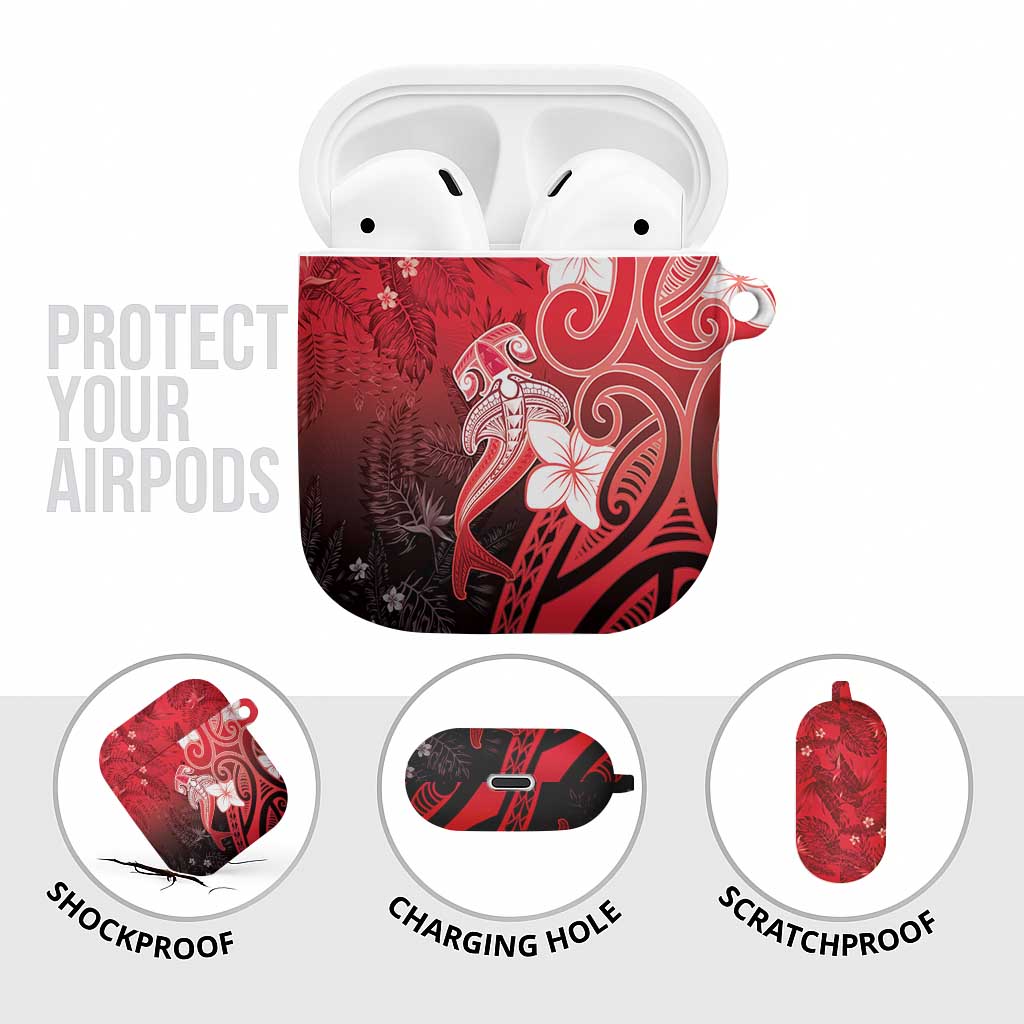 Polynesia Hammerhead Shark AirPods Case Red Tribal Pattern With Plumeria - Polynesian Pride