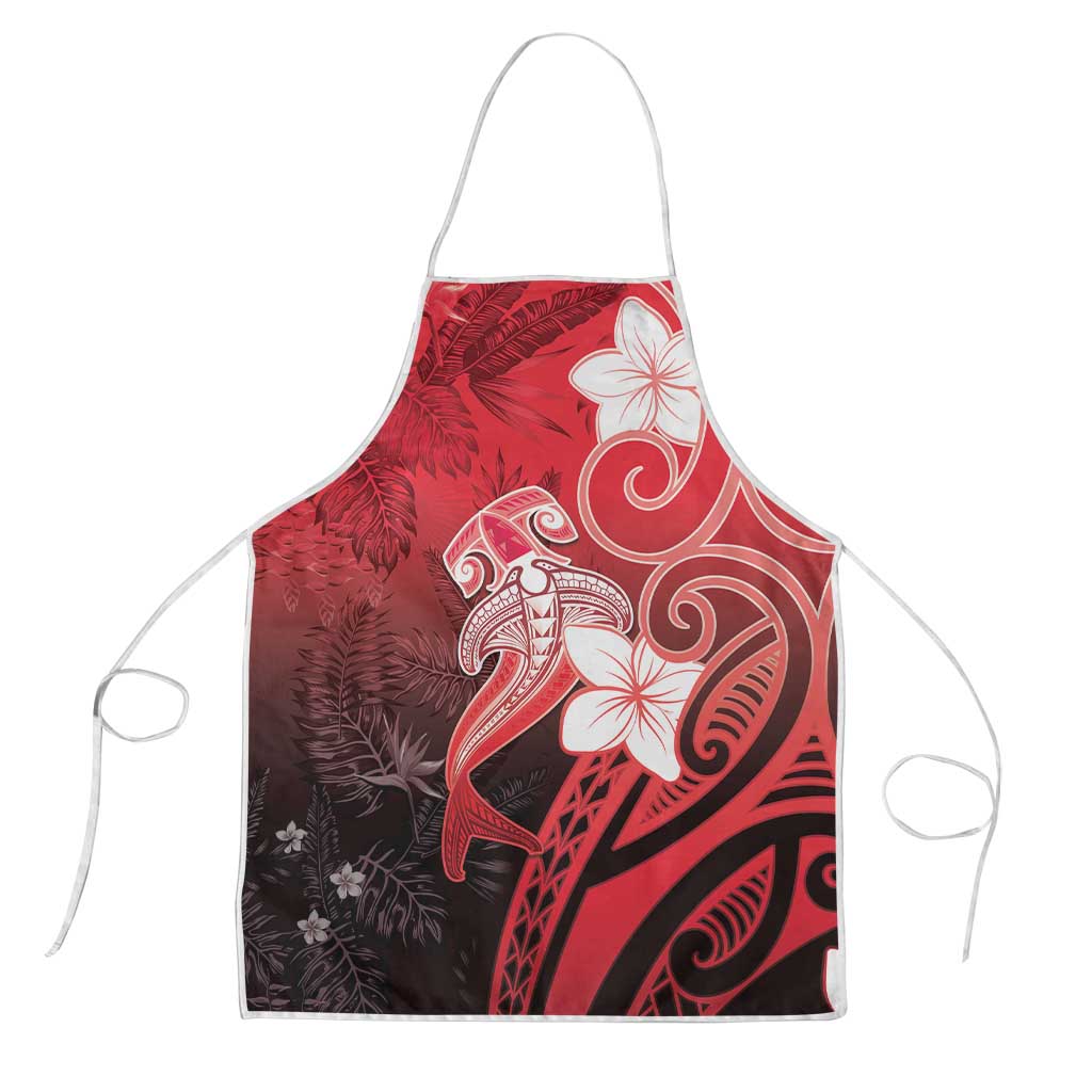 Polynesia Hammerhead Shark Apron Red Tribal Pattern With Plumeria - Polynesian Pride