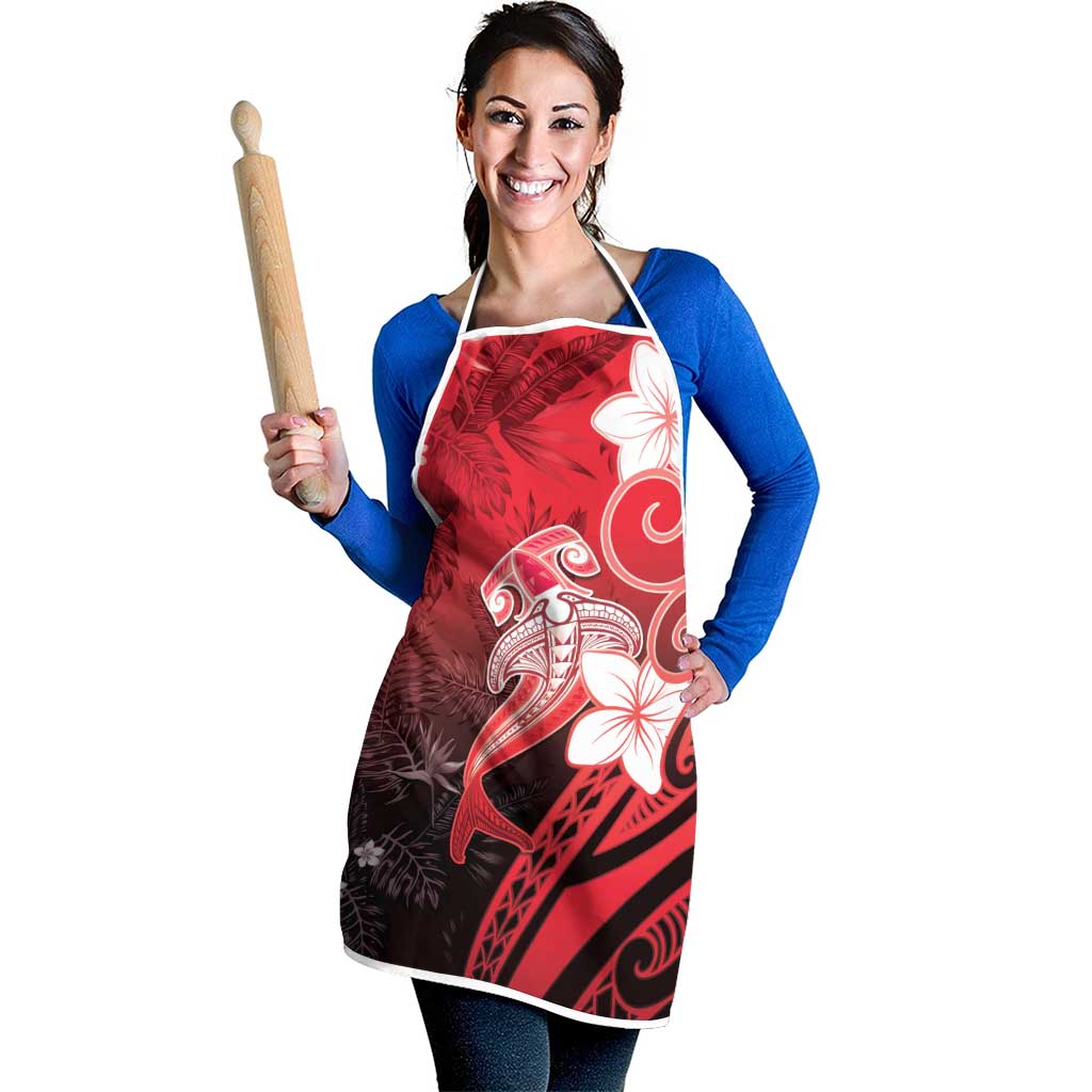 Polynesia Hammerhead Shark Apron Red Tribal Pattern With Plumeria - Polynesian Pride