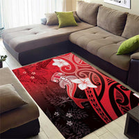 Polynesia Hammerhead Shark Area Rug Red Tribal Pattern With Plumeria - Polynesian Pride