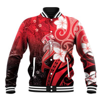Polynesia Hammerhead Shark Baseball Jacket Red Tribal Pattern With Plumeria LT05 Unisex Red - Polynesian Pride