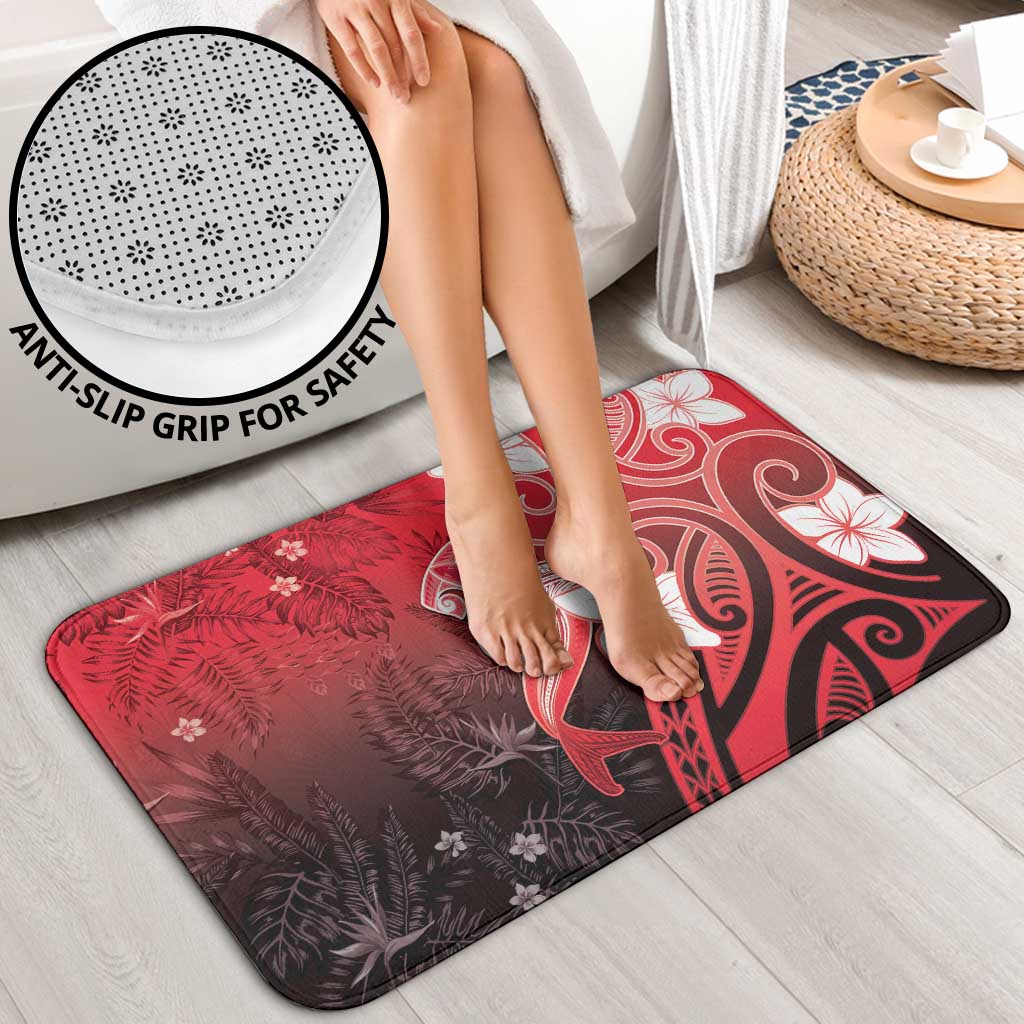 Polynesia Hammerhead Shark Bathroom Set Red Tribal Pattern With Plumeria - Polynesian Pride