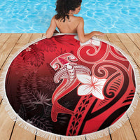 Polynesia Hammerhead Shark Beach Blanket Red Tribal Pattern With Plumeria - Polynesian Pride