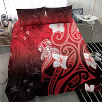 Polynesia Hammerhead Shark Bedding Set Red Tribal Pattern With Plumeria - Polynesian Pride