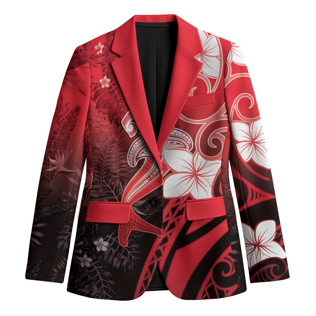 Polynesia Hammerhead Shark Blazer Red Tribal Pattern With Plumeria - Polynesian Pride