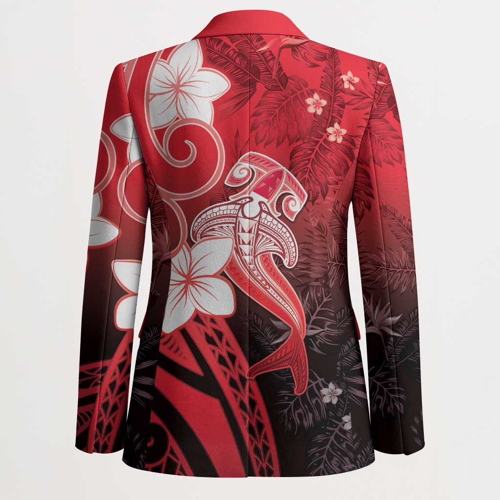 Polynesia Hammerhead Shark Blazer Red Tribal Pattern With Plumeria - Polynesian Pride