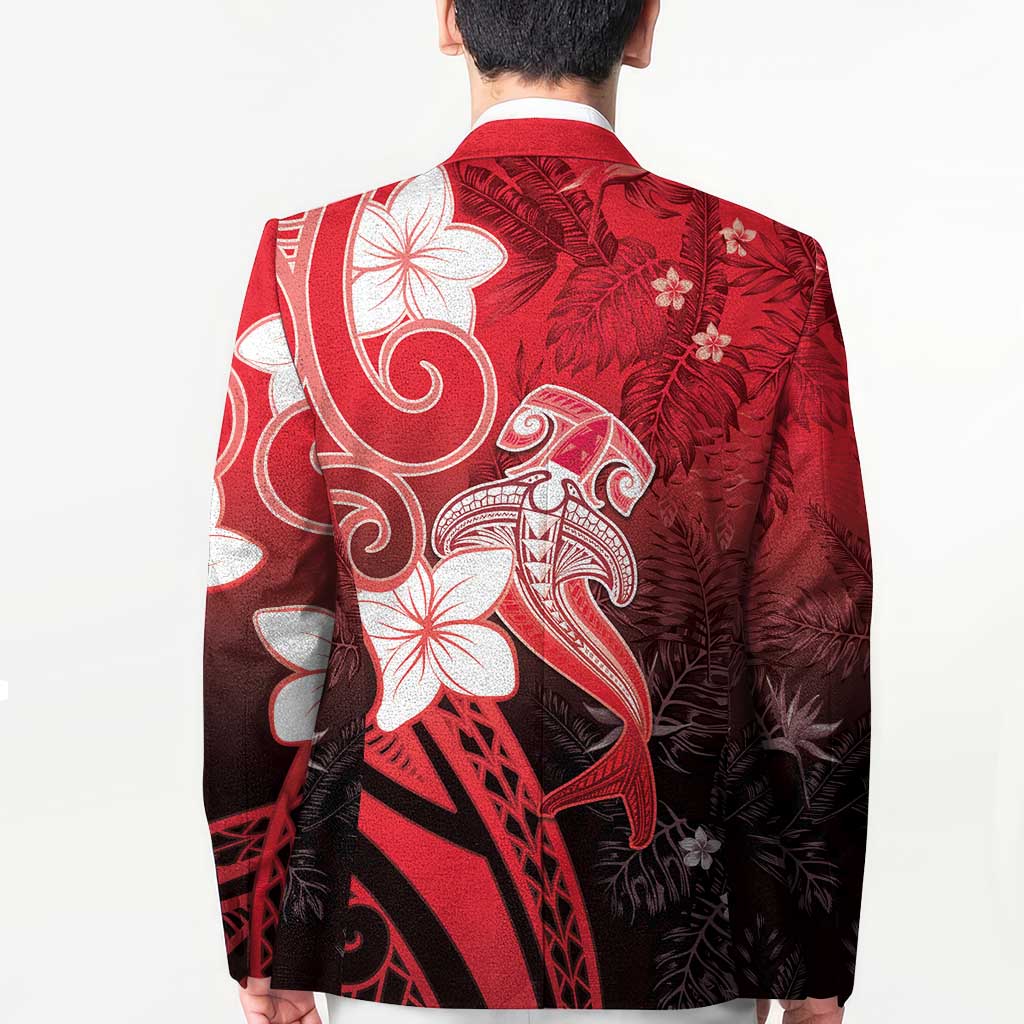 Polynesia Hammerhead Shark Blazer Red Tribal Pattern With Plumeria - Polynesian Pride