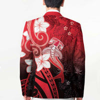 Polynesia Hammerhead Shark Blazer Red Tribal Pattern With Plumeria - Polynesian Pride
