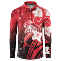 Polynesia Hammerhead Shark Button Sweatshirt Red Tribal Pattern With Plumeria LT05 Red - Polynesian Pride