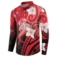 Polynesia Hammerhead Shark Button Sweatshirt Red Tribal Pattern With Plumeria LT05 - Polynesian Pride