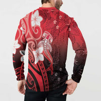 Polynesia Hammerhead Shark Button Sweatshirt Red Tribal Pattern With Plumeria LT05 - Polynesian Pride