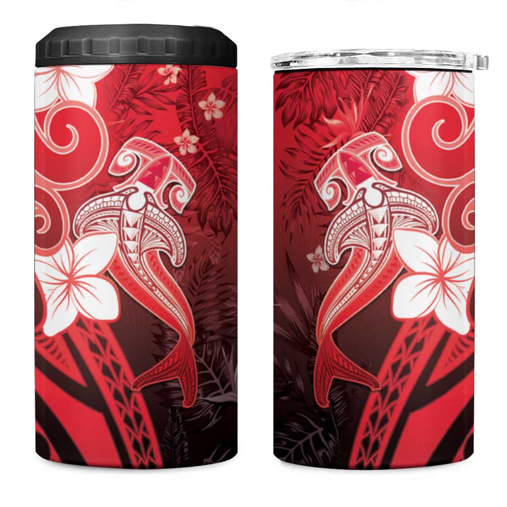 Polynesia Hammerhead Shark 4 in 1 Can Cooler Tumbler Red Tribal Pattern With Plumeria - Polynesian Pride