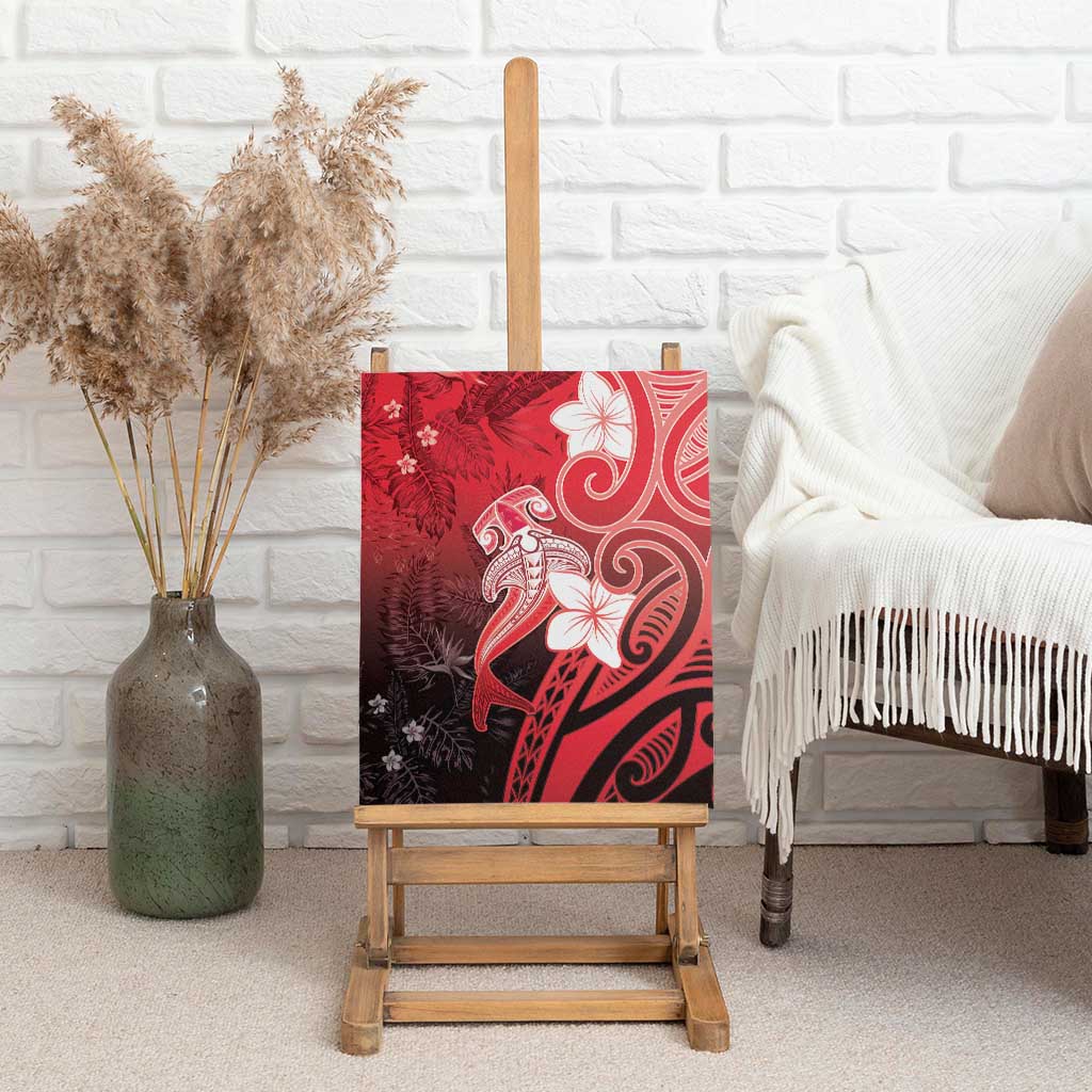 Polynesia Hammerhead Shark Canvas Wall Art Red Tribal Pattern With Plumeria LT05 - Polynesian Pride