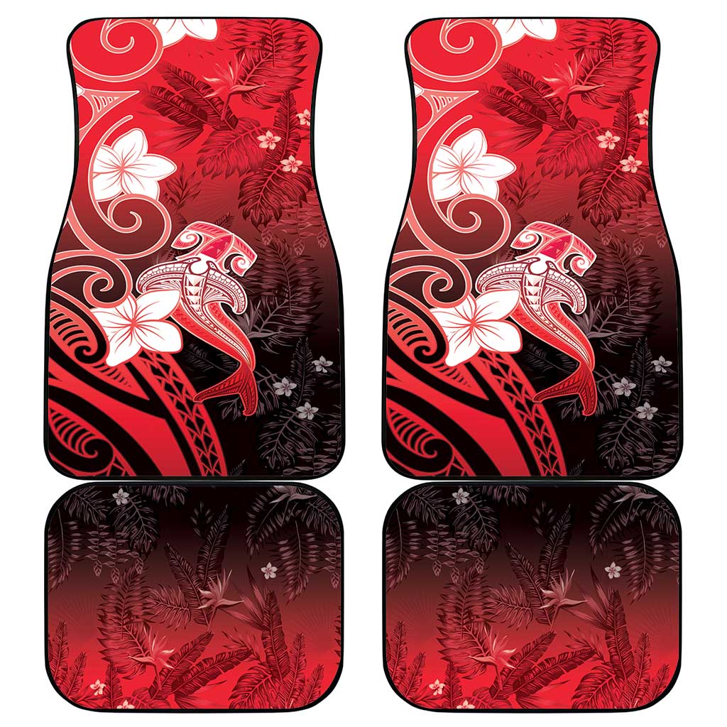 Polynesia Hammerhead Shark Car Mats Red Tribal Pattern With Plumeria - Polynesian Pride