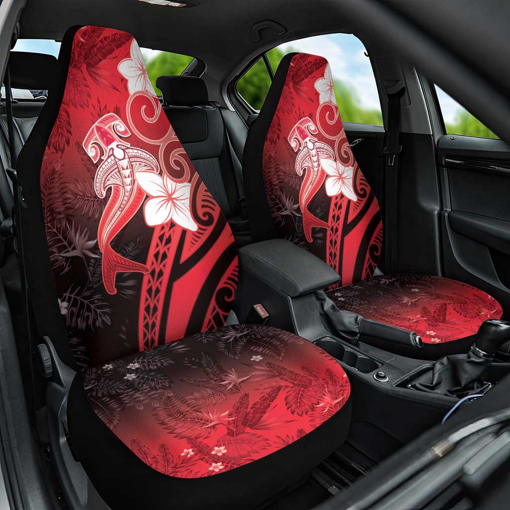 Polynesia Hammerhead Shark Car Seat Cover Red Tribal Pattern With Plumeria LT05 One Size Red - Polynesian Pride