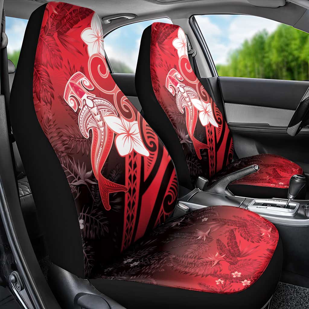 Polynesia Hammerhead Shark Car Seat Cover Red Tribal Pattern With Plumeria LT05 - Polynesian Pride
