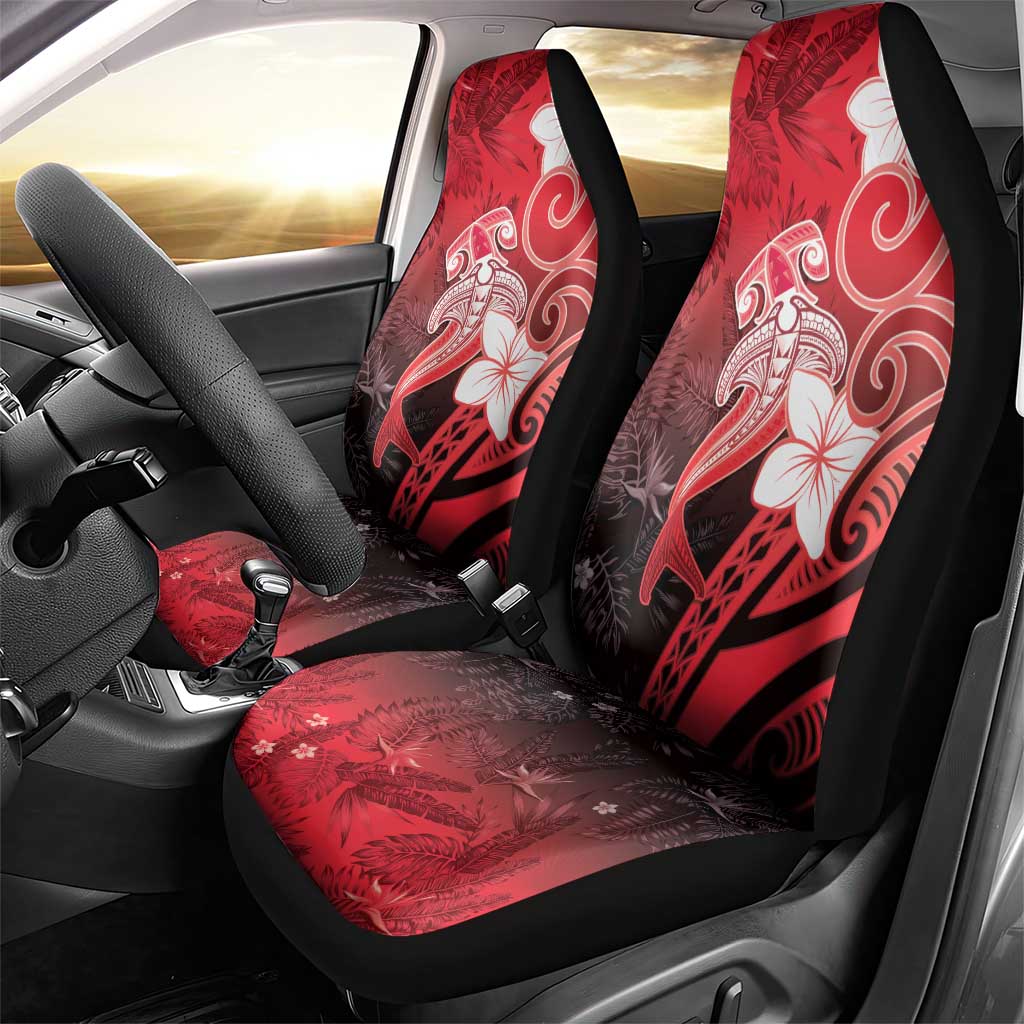 Polynesia Hammerhead Shark Car Seat Cover Red Tribal Pattern With Plumeria LT05 - Polynesian Pride