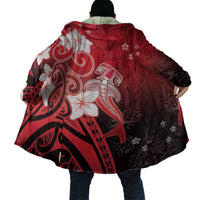 Polynesia Hammerhead Shark Cloak Red Tribal Pattern With Plumeria - Polynesian Pride