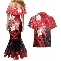 Polynesia Hammerhead Shark Couples Matching Mermaid Dress and Hawaiian Shirt Red Tribal Pattern With Plumeria LT05 - Polynesian Pride