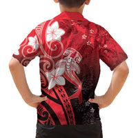 Polynesia Hammerhead Shark Family Matching Off The Shoulder Long Sleeve Dress and Hawaiian Shirt Red Tribal Pattern With Plumeria - Polynesian Pride