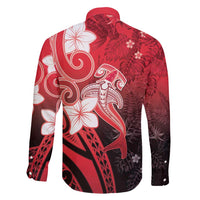 Polynesia Hammerhead Shark Family Matching Off Shoulder Maxi Dress and Hawaiian Shirt Red Tribal Pattern With Plumeria - Polynesian Pride