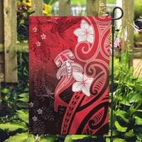 Polynesia Hammerhead Shark Garden Flag Red Tribal Pattern With Plumeria - Polynesian Pride