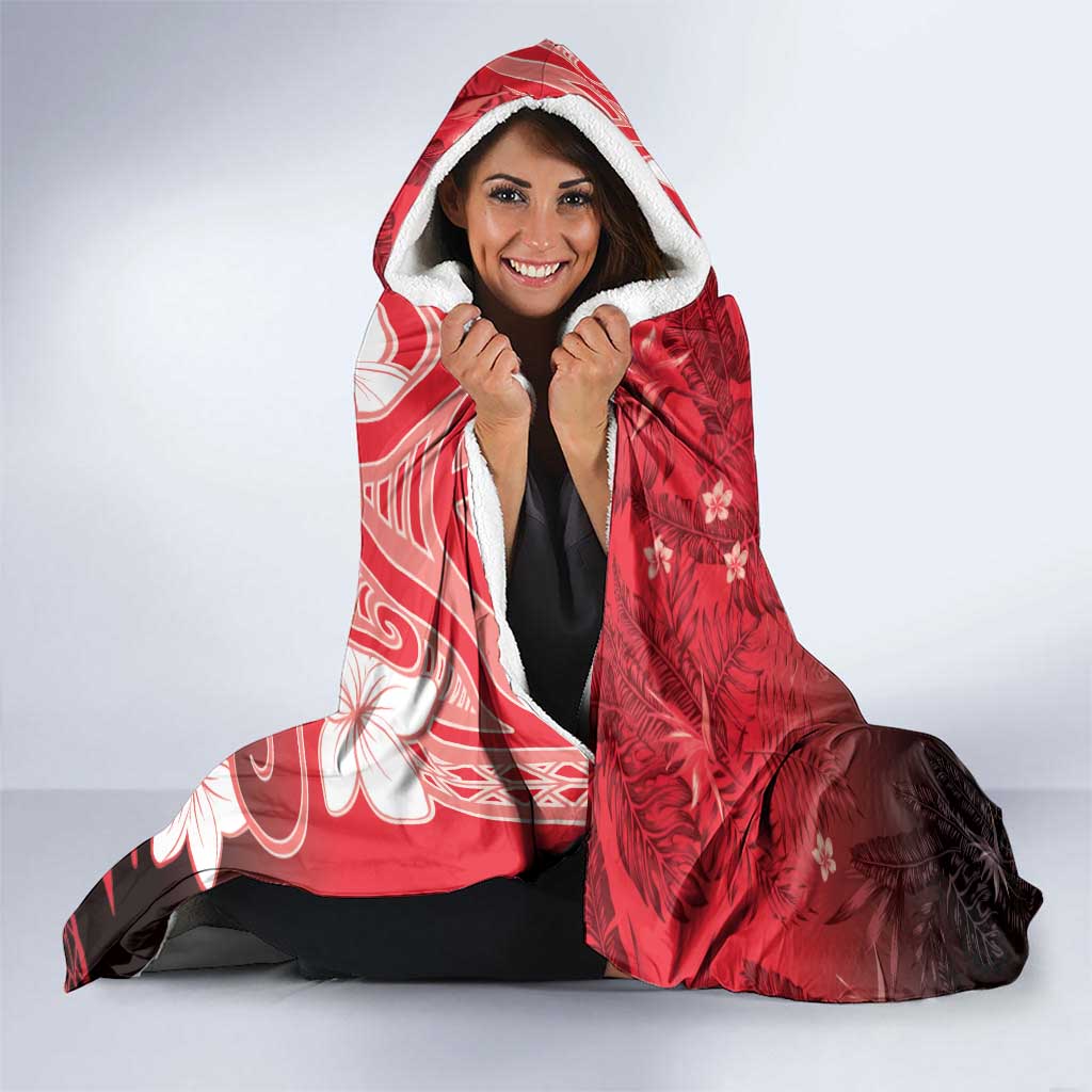 Polynesia Hammerhead Shark Hooded Blanket Red Tribal Pattern With Plumeria LT05 - Polynesian Pride