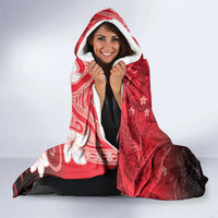Polynesia Hammerhead Shark Hooded Blanket Red Tribal Pattern With Plumeria LT05 - Polynesian Pride