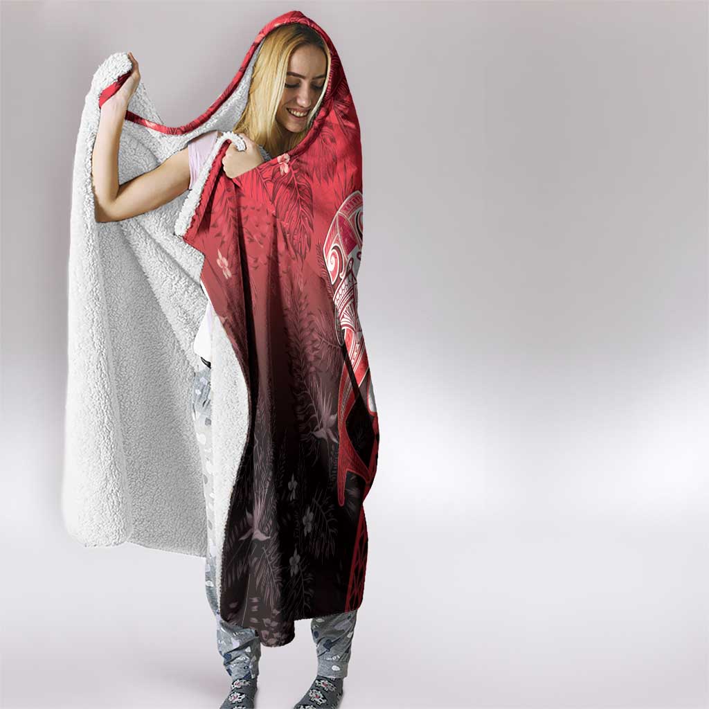 Polynesia Hammerhead Shark Hooded Blanket Red Tribal Pattern With Plumeria LT05 - Polynesian Pride